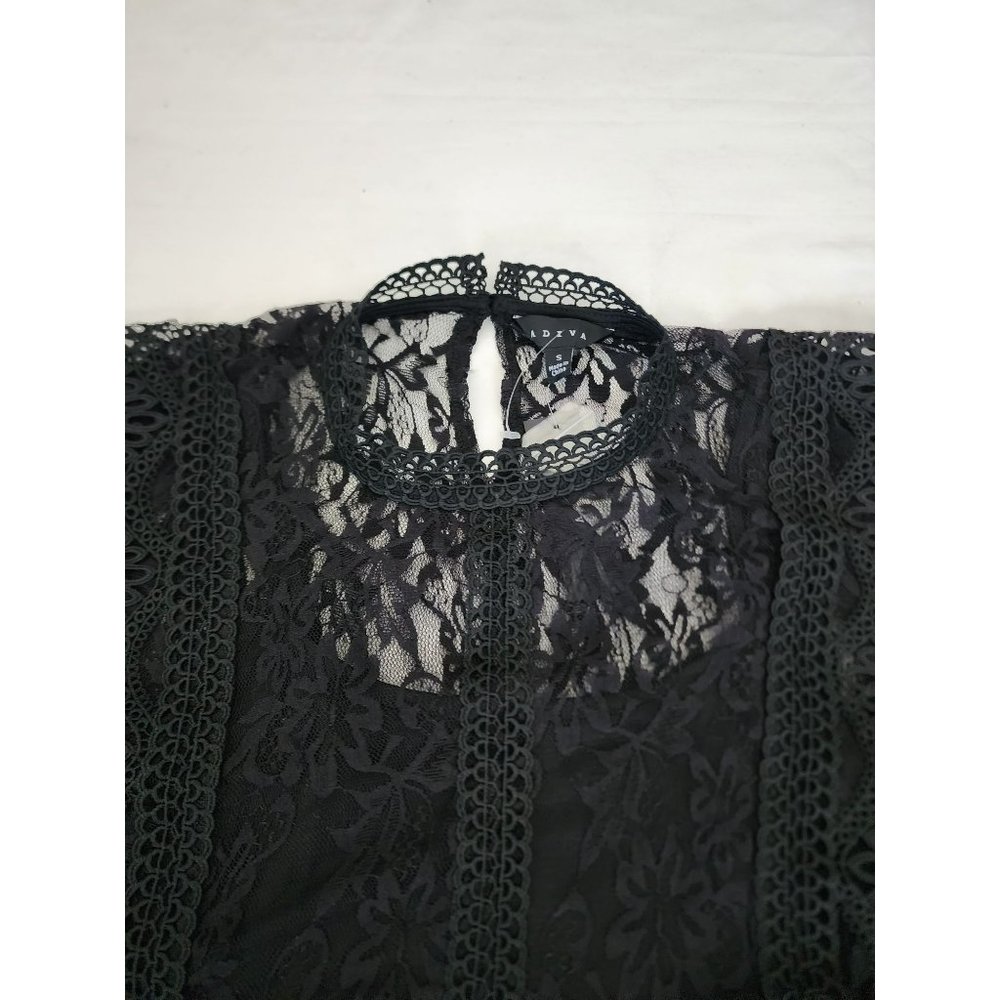 Adiva Women's Black Lace Long Sleeve Blouse Size Small New With Tags - Picture 6 of 13